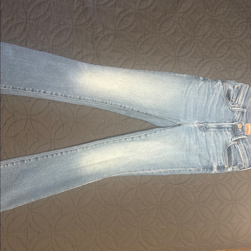 MOTHER Blue Ankle Cropped Jeans with Distressed Details